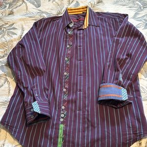 Robert Graham: Men’s Medium Long Sleeve button down dress shirt/ purple and blue